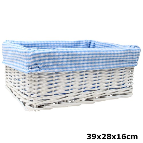 White wicker basket with blue - wicker,