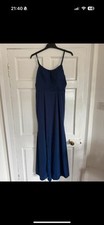 Stacees Navy Trumpet/Mermaid Stretch Satin Bridesmaid Dress Scoop Neck-Brand New