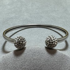 Sterling Silver 925  Crystal Ball Torque Dress Bangle
