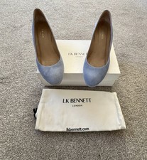 LK Bennett Eevi Shoes Pale Blue Size 40 UK 7 Suede Leather 2.5" Wedge Heel