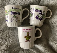 3 x Vintage 1970’s Mugs Cadburys White / Milk Chocolate Buttons & Mr Funny