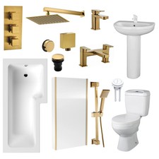 Hadley L Shape Shower Bathroom Suite - Brushed Brass - 1500 - Right Hand