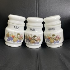 Vintage Decor Giorgio Milk Glass Tea Coffee and Sugar Set Fruit & Floral Design