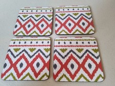 Denby Cork Backed Coasters Set of 4 Red Green Pattern