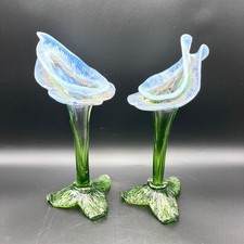Pair of Victorian Kralik Opalescent Jack In The Pulpit Floriform Glass Vases