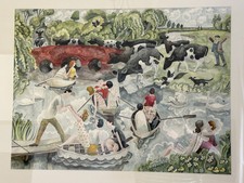 Framed original Michael Coulter Watercolour painting "Landscape with River" 1988