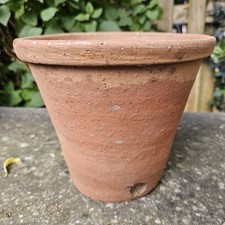 Terracotta Pot Large Vintage Hand Thrown 3 Drainage Holes Outside 19 x 22 cms