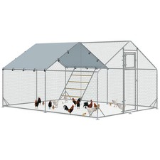 PawHut Walk-in Chicken Run w/ Cove , Hanging Feeder, Perch for 12-18 Poultry