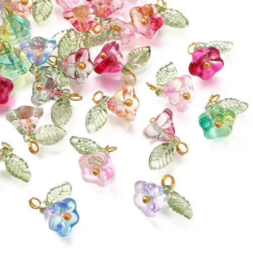 30pcs glass flower charms gold - 30pcs,
