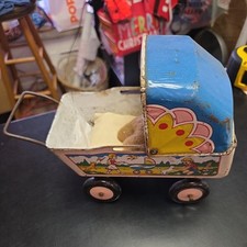 Vintage 1930’s Wyandotte Pram Pressed Tin Doll Baby Carriage