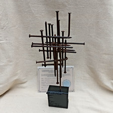 Abstract Brutalist Nail Sculpture Modernist Constructivist Style Metal Art MCM