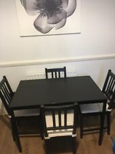 IKEA dining table, brown/black, 6 chairs, cushions, with signs of use. RRP £579