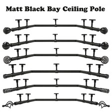 Ceiling Bay Window Curtain Pole 3 Sided 28mm Eyelet Matt Black Complete Kit