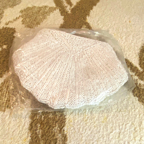 Vintage unused white - white, beaded