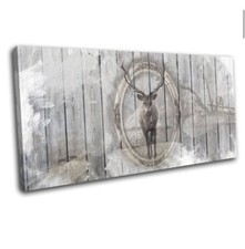 Large Stag Canvas Print On Frame Immaculate 120 X 60cm Black White Grey Silver