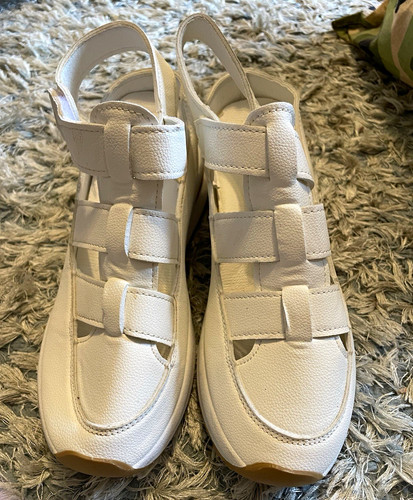 Women white strappy wedge - white,