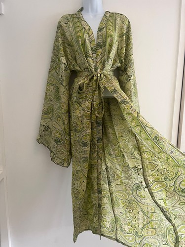 Green silk mix kimono - green,