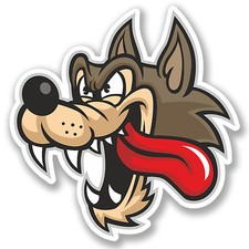 2 x Angry Wolf Cartoon Sticker Quad ATV Helmet Car Bike iPad Laptop Decal #4109