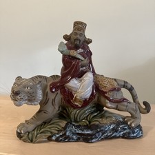 Vintage Chinese Shiwan Ceramic God of Wealth Figurine Riding Tiger  Statue