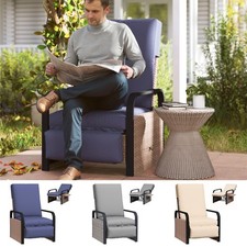 Rattan Garden Recliner Chair, Reclining Lounge Chair with Side Tray