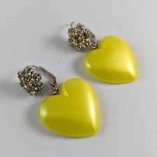 Barbie by Tarina Tarantino Yellow Crystal & Lucite Heart Dangle Earrings