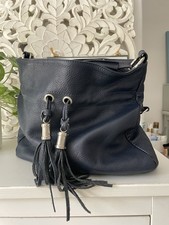 Borse In Pelle Navy Leather Italian Slouch Shoulder Bag