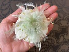 Beaded Feather Flower Fascinator Hair Brooch Corsage Wedding Party Ascot Mint