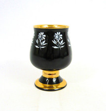 Prinknash Pottery England Black And Gold Floral Goblet