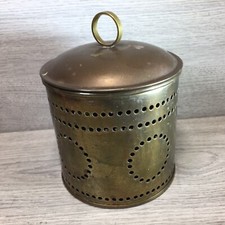 Vintage Brass  Tea Caddy  4.5" Diameter pierced detail