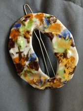 Vintage Hair Slide Clip RARE FIND Ceramic  On Metal /SILVER BACK? Art Design