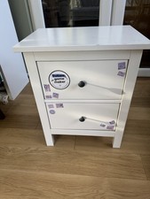White IKEA Hemmes 2 Draw Bedside with Drawers Good Condition With Marks On Top