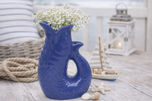 Blue fish jug ceramic - ceramic, water