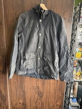 GAP Black Waxed Cotton Jacket Size S – Hooded, Tartan Lining – Minor Flaws