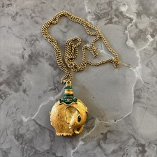 Vintage MOON DROPS Solid PERFUME COMPACT LOCKET Elephant Gold Tone Necklace