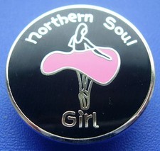 Northern Soul Girl Enamel Pin Badge Black & Pink