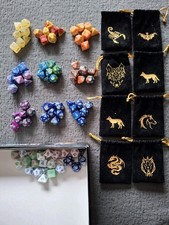 Polyhedral 9 X 7 D&D Dice Sets Plus 8 X Dice Bags. plus spare dice