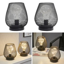 2x Cordless Table Lamp Sofa Side Bedside Night Light Iron Cage Pair Edison Bulbs