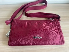KIPLING Crossbody Shoulder Bag Maroon / Claret Monkey Charm Monogram Embossed