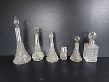Antique 6 Cut Glass Sterling Silver Collared Scent Bottles, Read Description