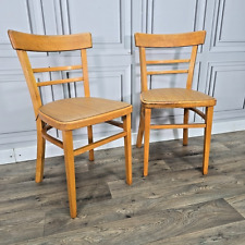 Pair 2 Vintage Solid Beech Wood Vinyl Retro Kitchen Chairs - Mid Century Modern