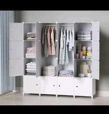 Portable Wardrobe Foldable Closet with 16 Compartments, Combination Armoire M...