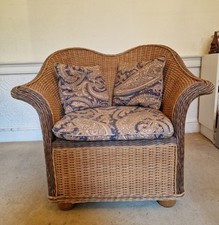 Sturdy John Lewis Wicker Armchair With Seat Pad And Two Cushions