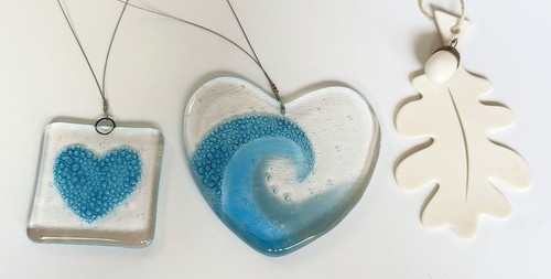 Fused glass heart suncatchers - glass,