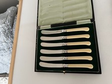 CASED SET OF 6 SHEFFIELD STAINLESS AND COMPOSITE HANDLED TEA KNIVES (TK-180)