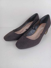 NEW F&F Womens Block Heel Court Shoes UK 4 Black Faux Suede Slip On Courts