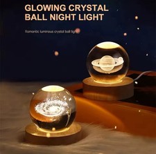 Crystal Ball Night Light LED 3D Etched Galaxy Planet Moon Solar System Lamp
