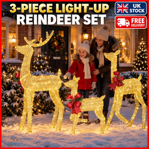 3pc lighted christmas reindeer - lighted,