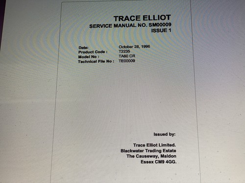 Trace elliot ta60 service - trace,