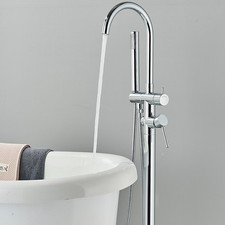 Bathroom Chrome Freestanding Bath Tub Filler Mixer Tap Hand Shower Floor Mounted