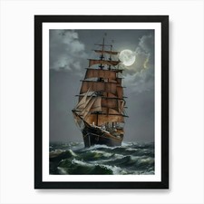 Sailing Ship At Night Art